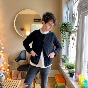 Olive Clothing Black Wool Cardigan